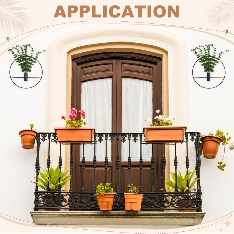 2 Set Hanging Planters with Artificial Eucalyptus Round Shape [Black] gallery