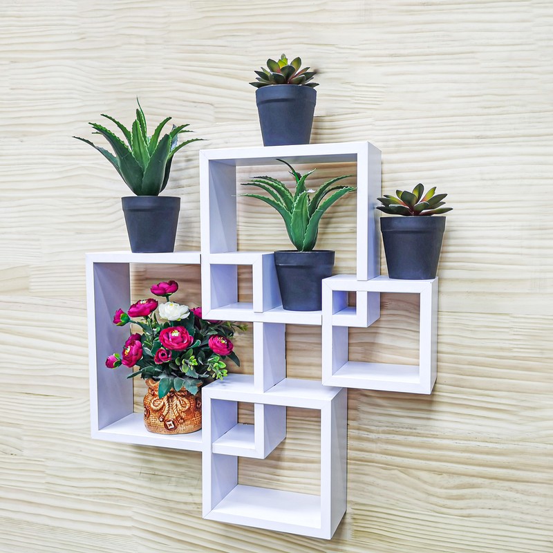 FixtureDisplays? Wall Mount Cube Set Intersecting Shelves White 10151 gallery