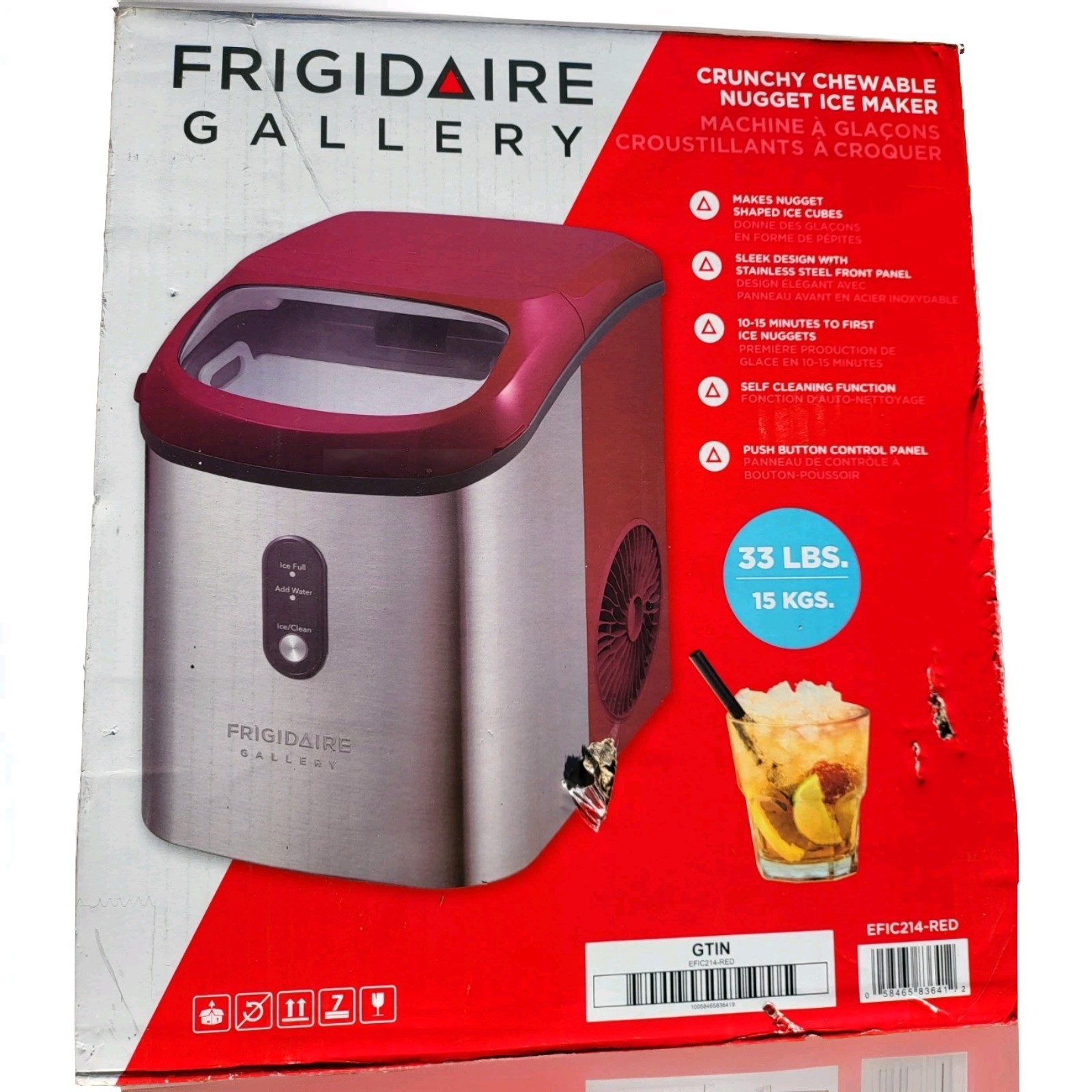 RED Frigidaire 33 lbs Capacity Nugget Ice Maker, Stainless Steel NEW EFIC214-RED gallery