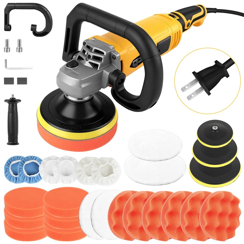 Electric Car Polisher Buffer Sander Waxer Kit Variable 7-Speed 7" 1580W W/ Pads gallery