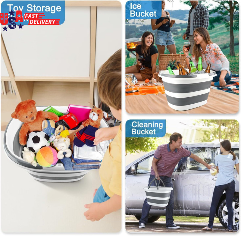 Collapsible Mop Bucket with Handle for Cleaning, 16L(4.2 Gallon) Silicone Square gallery