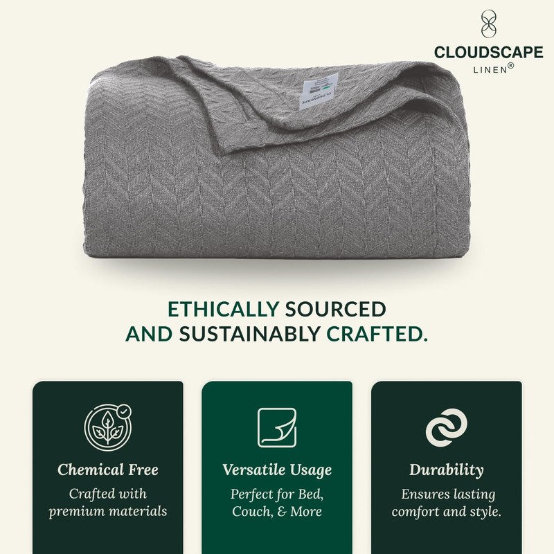 CLOUDSCAPE Cotton Throw Blanket for Couch - 100% Cotton Gauze Herringbone Wea... gallery