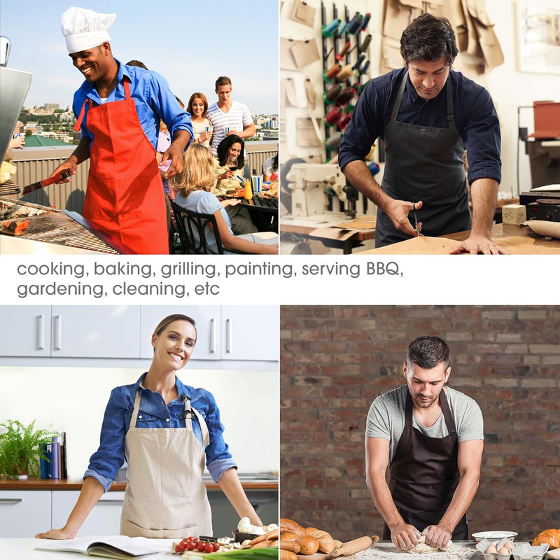 Adjustable Bib Apron with 2 Pockets for Men Women Chef Kitchen Cooking gallery