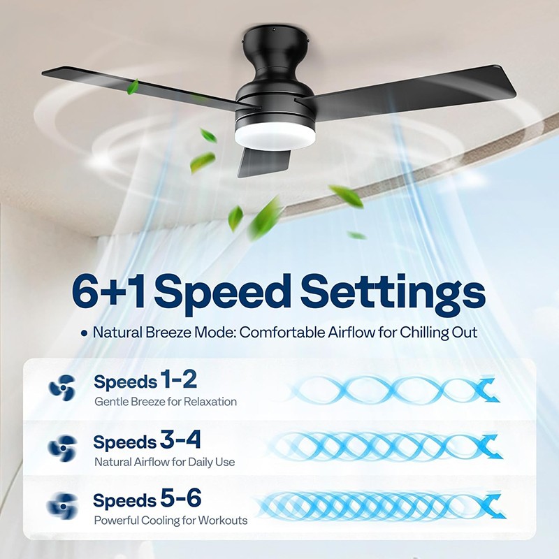 42'' Flush Mount LED Ceiling Fan with Light & Remote 6+1 Speeds, 3CCT, Dimmable gallery