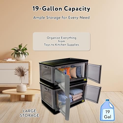 DBEST PRODUCTS 19 GALLON STACKABLE STORAGE BINS WITH DOORS, COLLAPSIBLE - GREY gallery