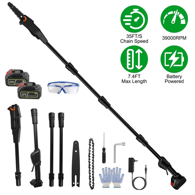 Cordless Pole Saw Chainsaw with Extension Rods 2Pcs 21V Rechargeable Batteries gallery