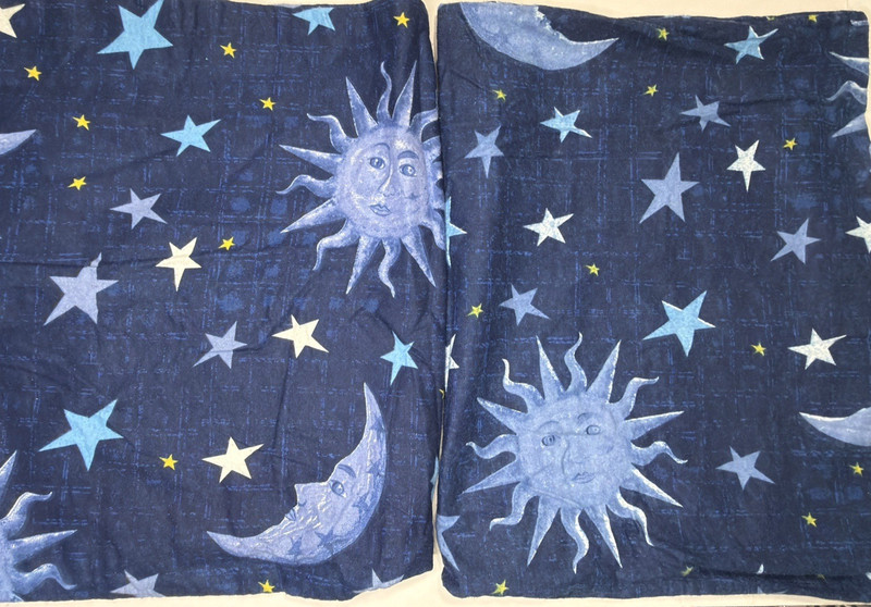 Celestial Pillowcase Set Blue STD Vtg Flannel Cotton Soft Sun Moon Star Bohemian gallery