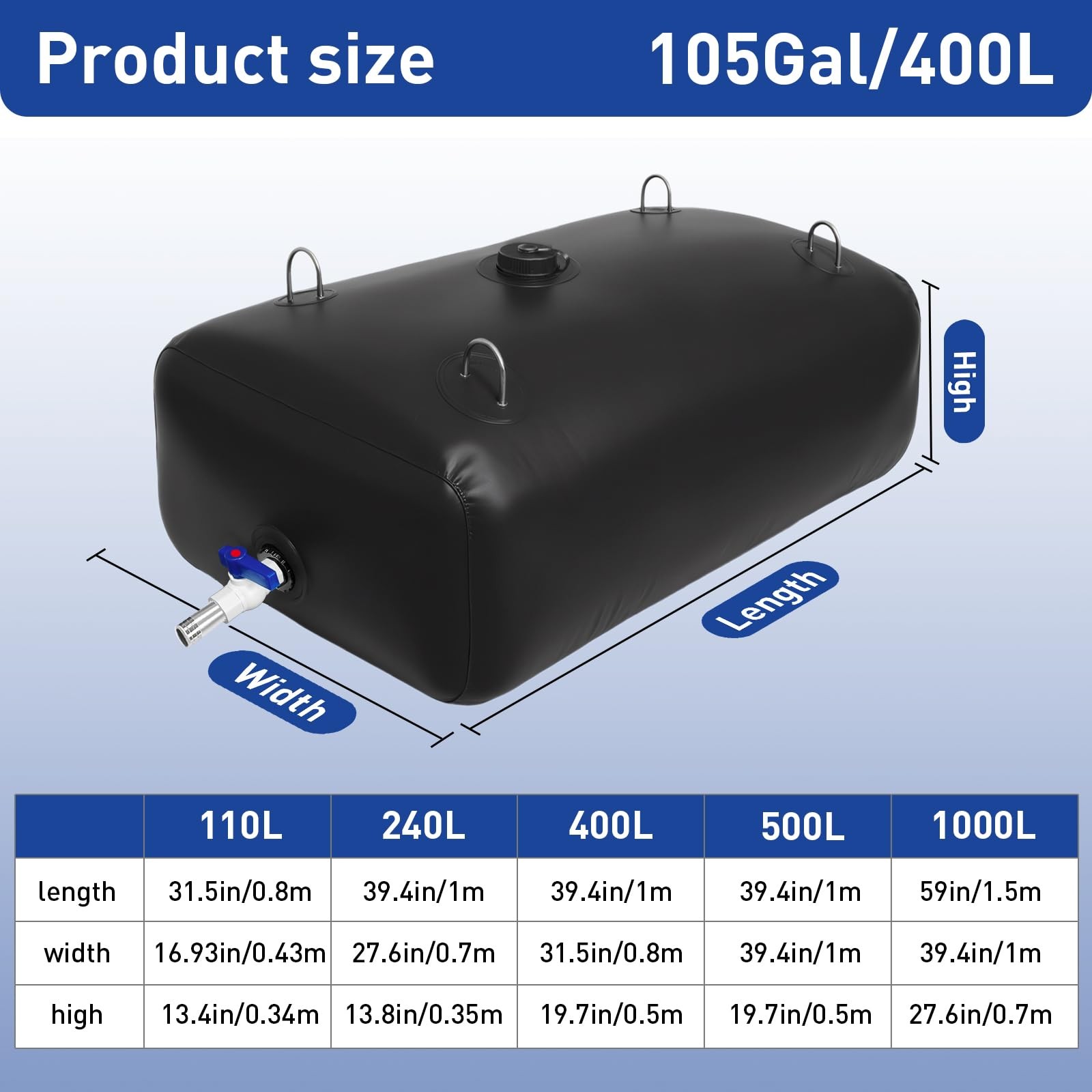 400 L/105 Gal Water Storage Bladder, Foldable Portable Water Tank, Water Stor... gallery