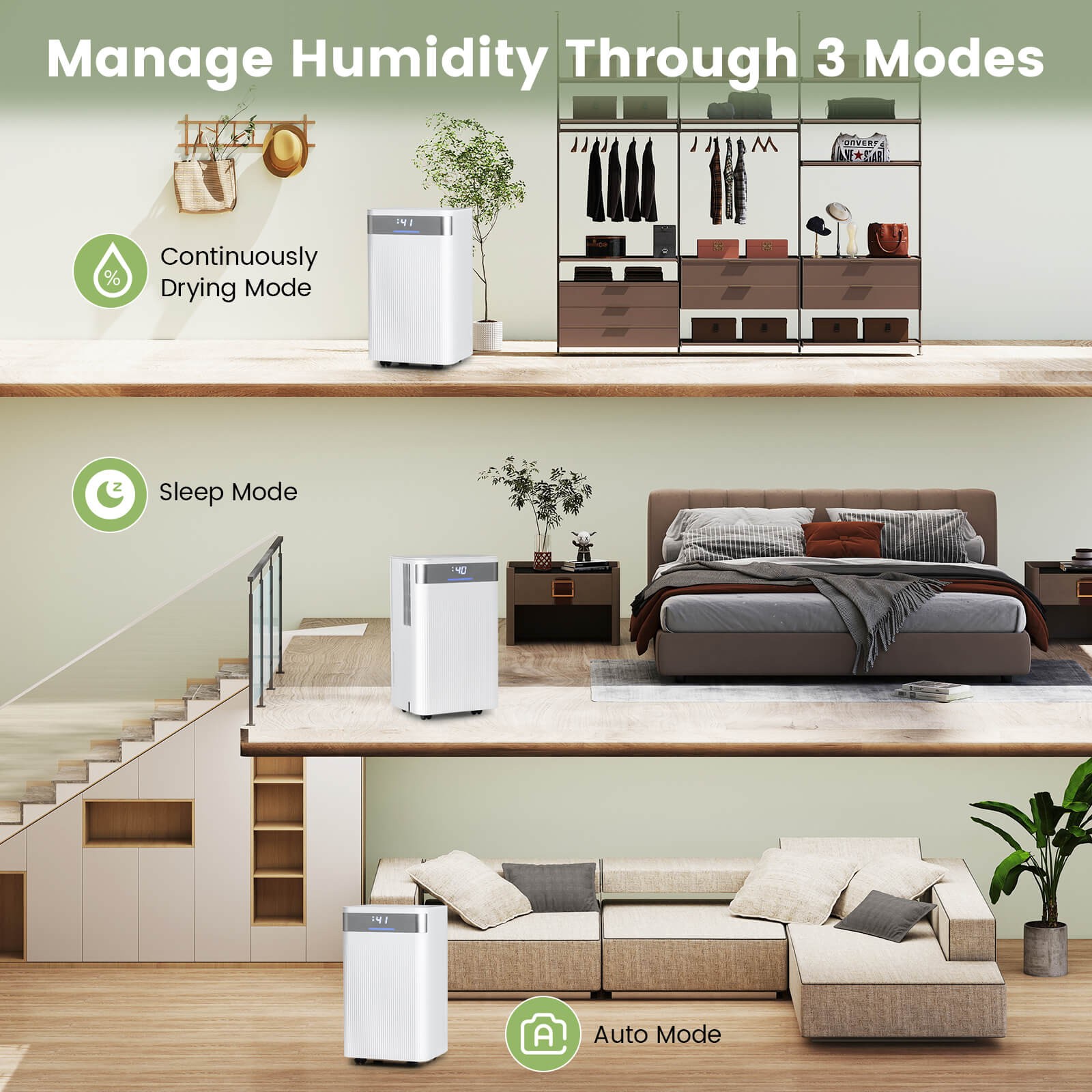32 Pints Dehumidifier 2000 Sq.Ft Portable Dehumidifier w/ 3-Color Indicator gallery
