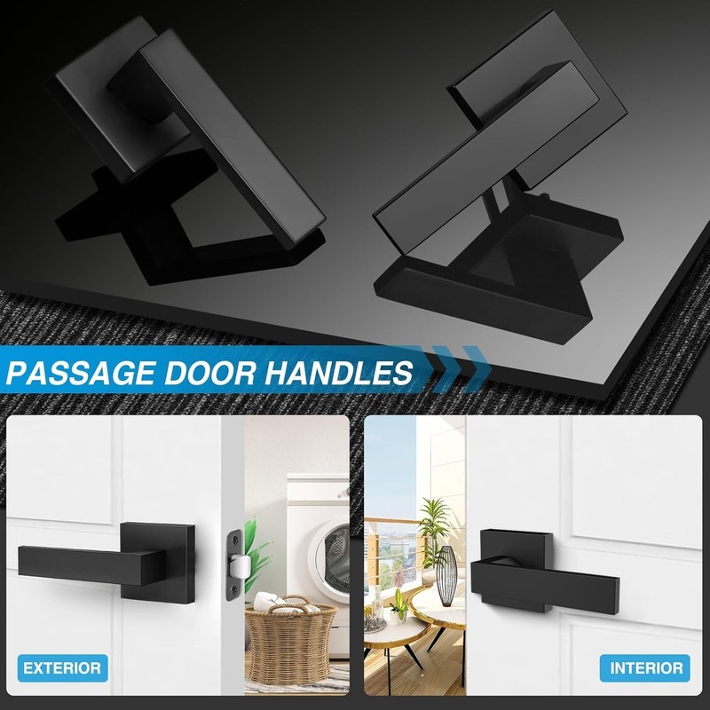 4 Pack Black Door Handles Interior, Passage Door Levers for Hallway&Closet, Inte gallery