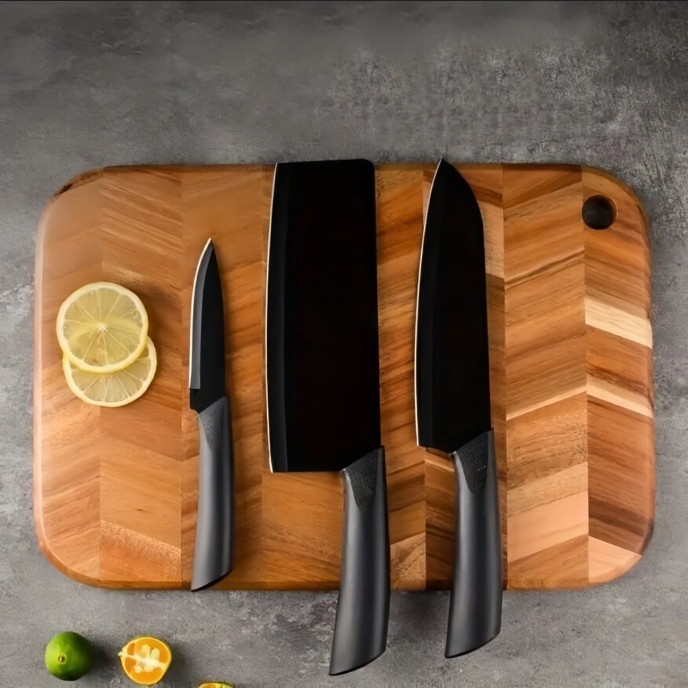 Kitchen knives Set, Stainless Steel Sharp Chef's Knife, Black 3 Pcs, Gift Set US gallery