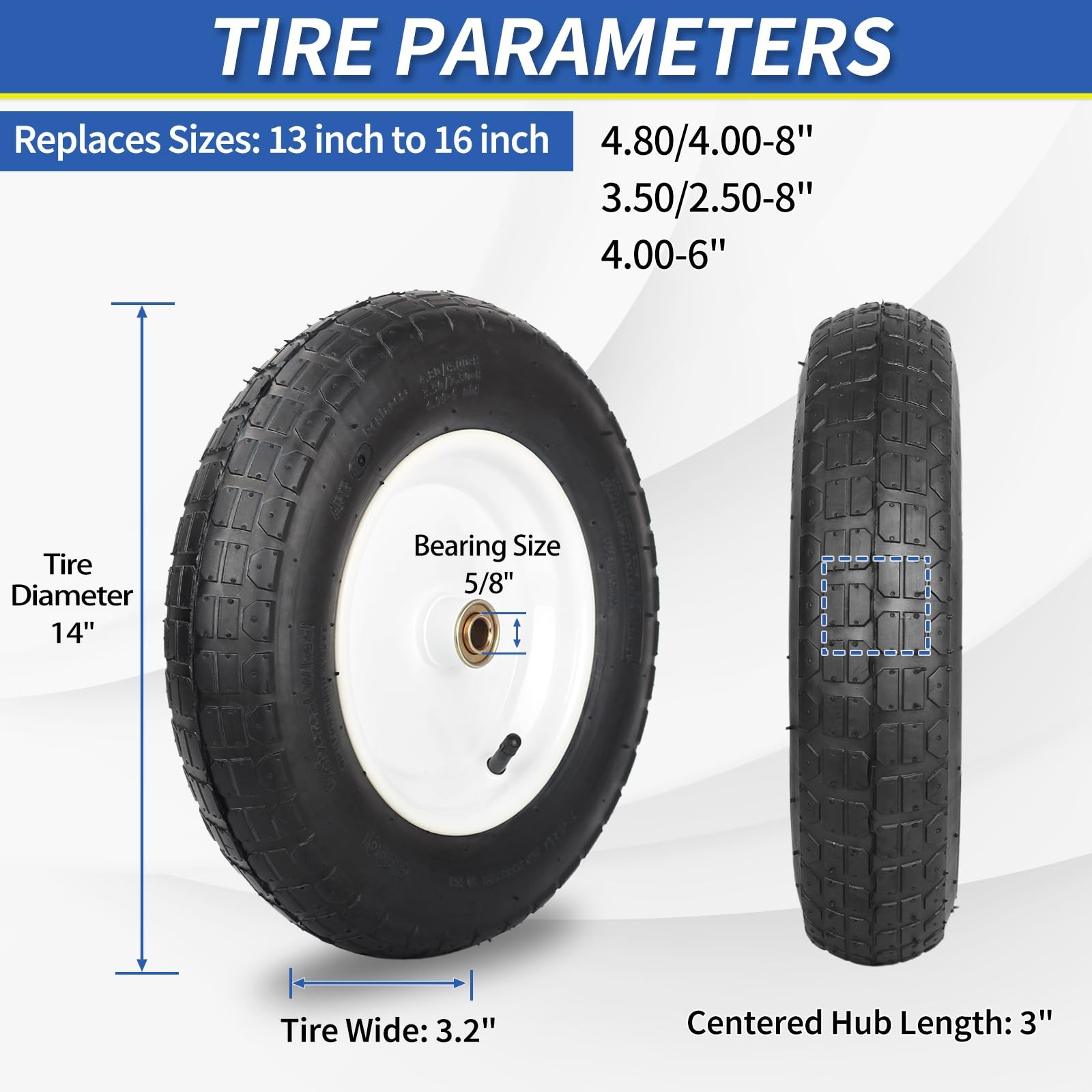 GICOOL Wheelbarrow Rubber Tire, 14-inch Pneumatic Wheel, 3"-6" Centered Hub, ... gallery