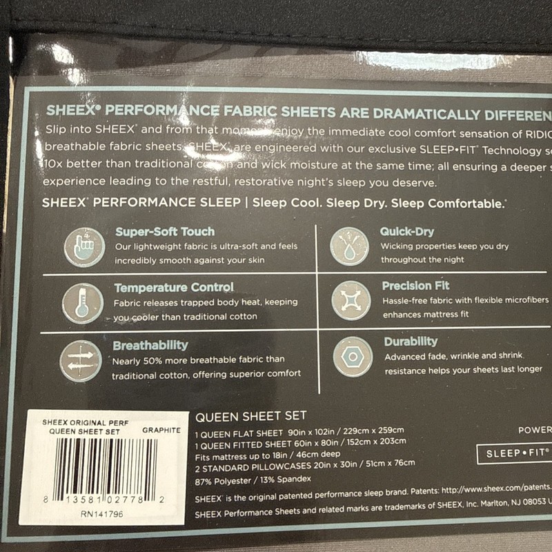 Sheex Original Performance Queen Sheet Set Graphite - Sleep Cool & Dry gallery
