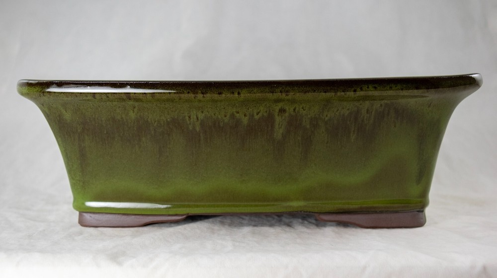 12" Rectangular Moss Green Glazed Cactus & Succulent, Bonsai Planter - Pot/Set