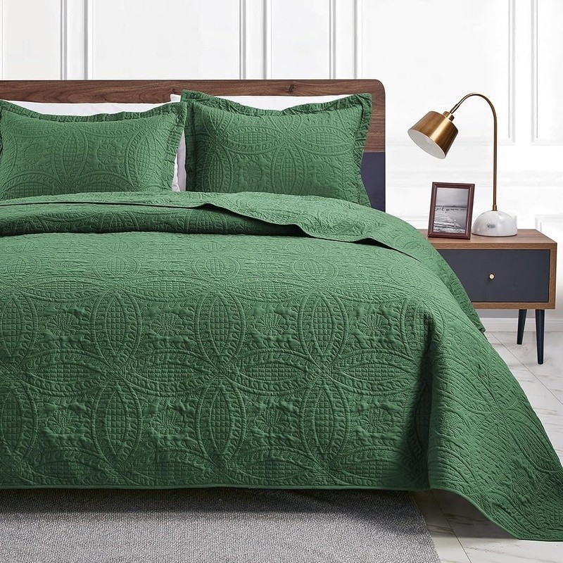 Durable Lightweight Quilt Set 3 Piece Full Queen Coin Pattern Coverlet New gallery
