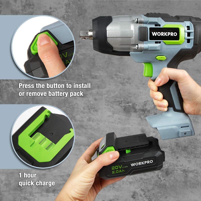 WORKPRO Cordless Impact Wrench 1/2" 320 Ft Pounds Max Torque 20V Battery Charger gallery