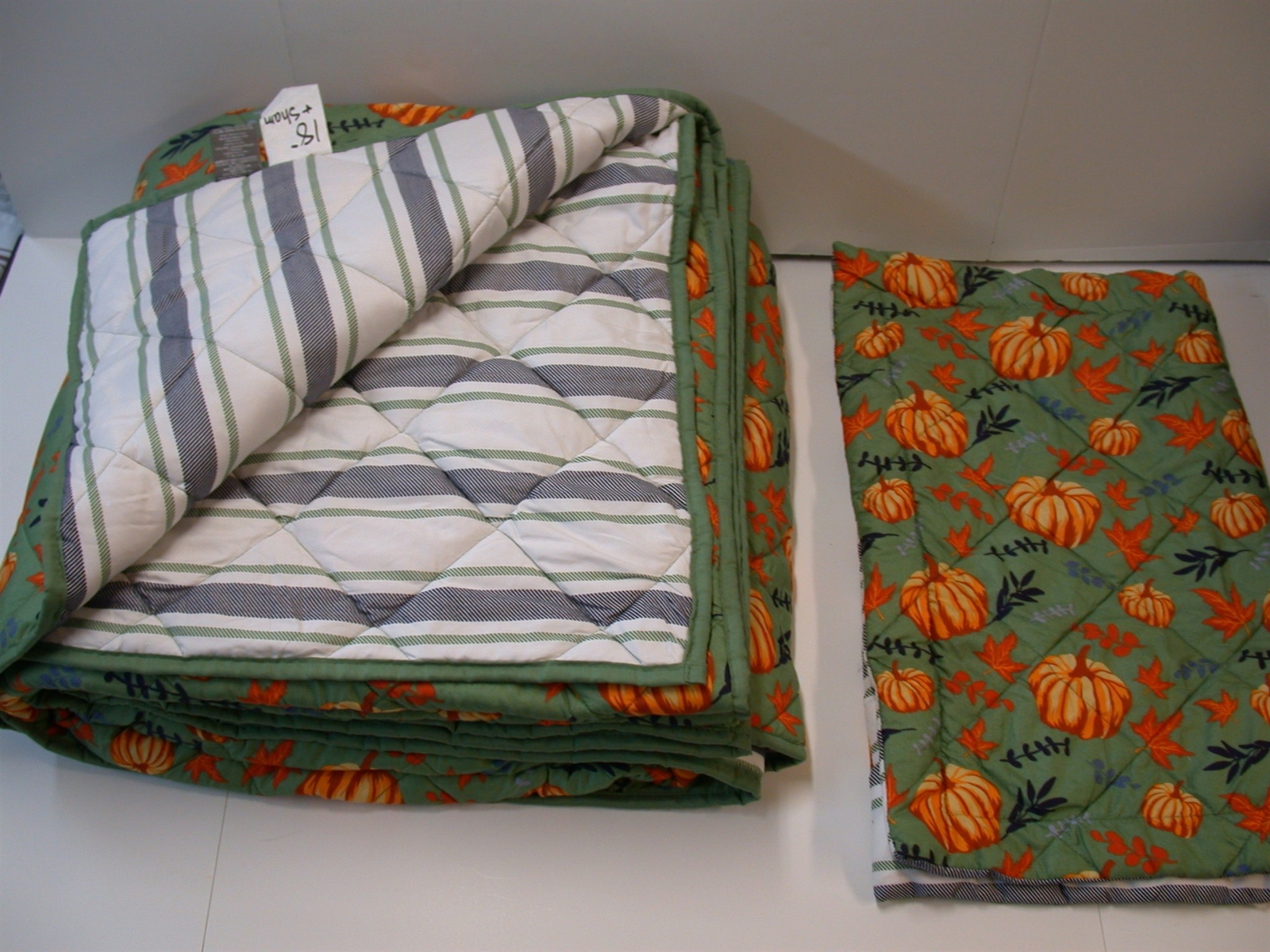 2 Pc Belk "Pumpkin" Comforter Set ~ Green Orange Navy ~ Twin 88 W x 88 L **NEW** gallery