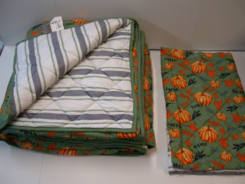 2 Pc Belk "Pumpkin" Comforter Set ~ Green Orange Navy ~ Twin 88 W x 88 L **NEW** gallery