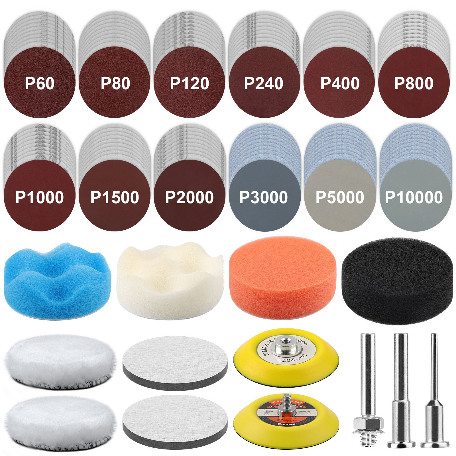 133pcs 3 Inch Sanding Disc Kit, 60-10000 Grit Wet Dry Hook & Loop Sandpaper Pads gallery
