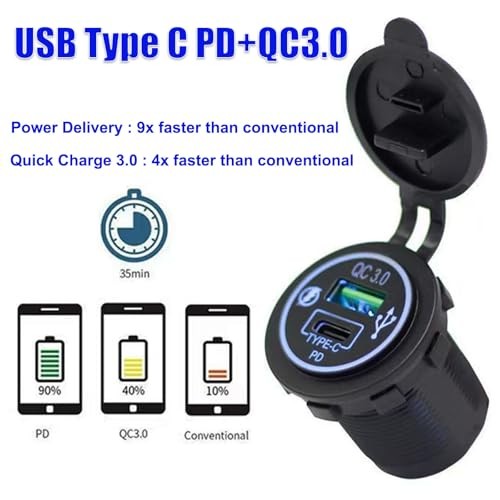 5 Gang Rocker Switch Panel PD Type-c USB Charger Digital Voltmeter 12V Outlet gallery