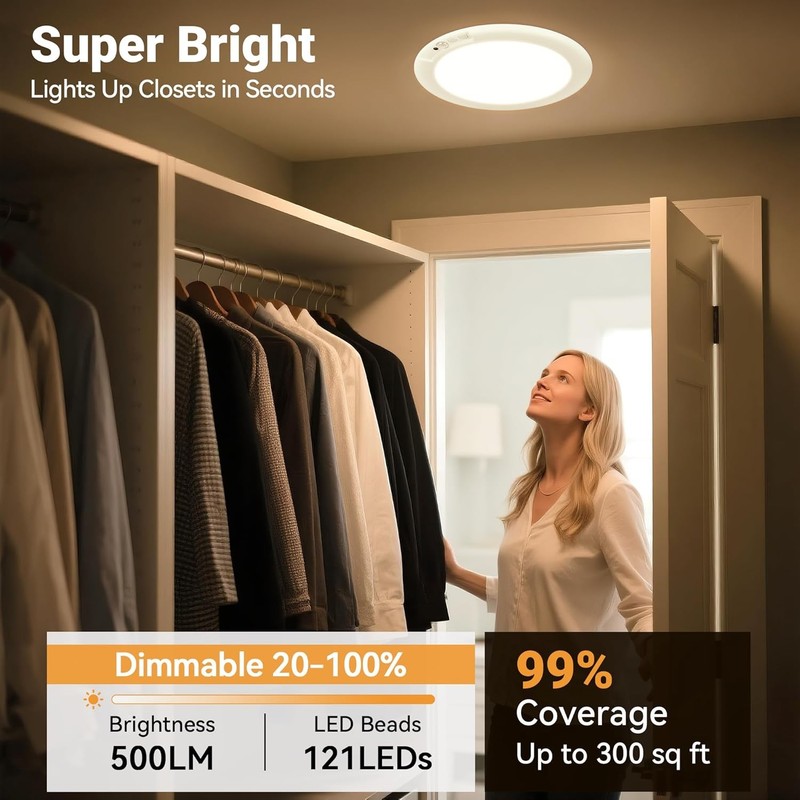 4 Pack Rechargeable Motion Sensor Ceiling Light 8000mAh Wireless Closet Light gallery
