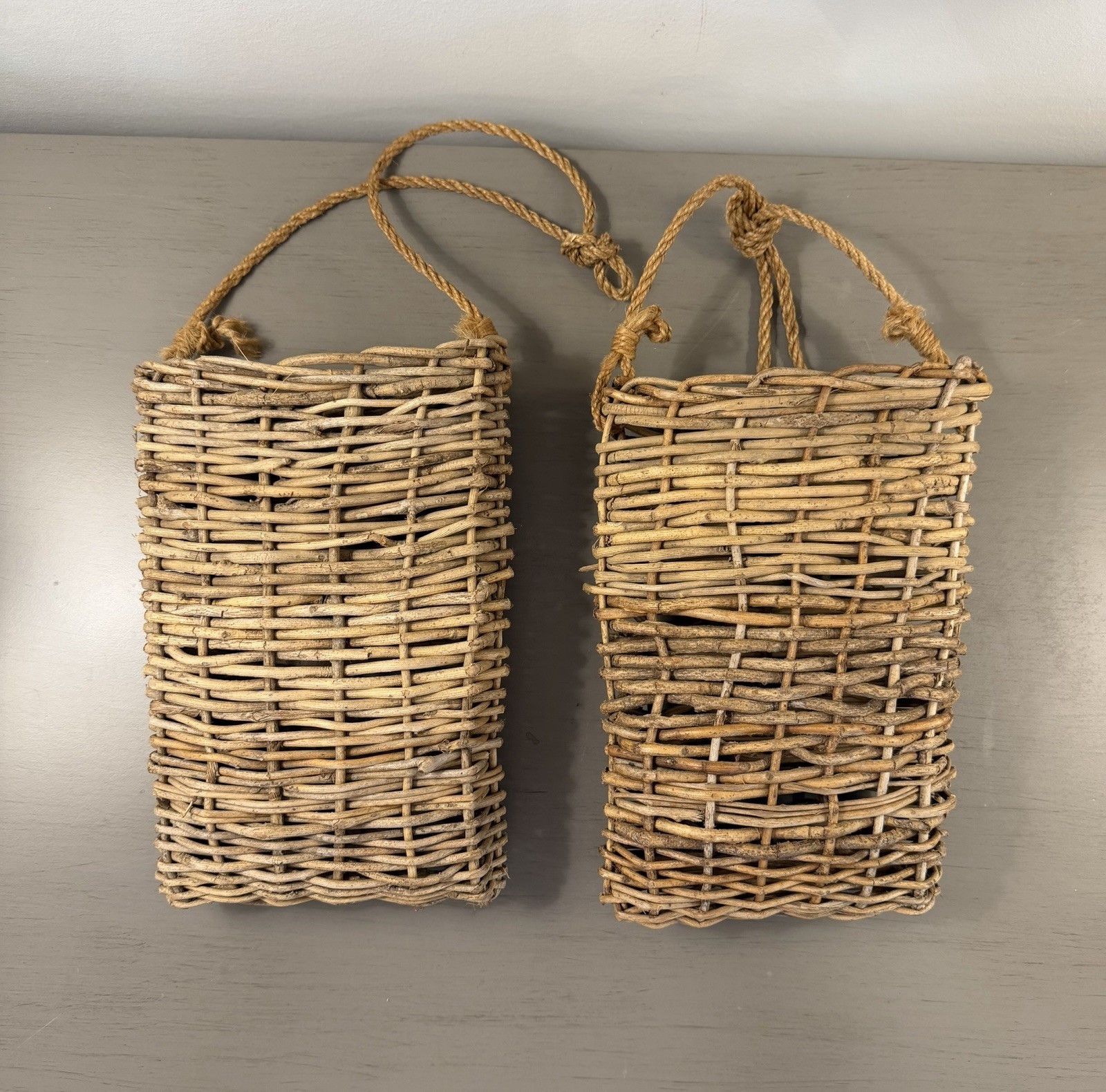 Rustic Twig Wall Pocket Hanging Baskets Set of 2 Woven Wood Rope Farmhouse gallery