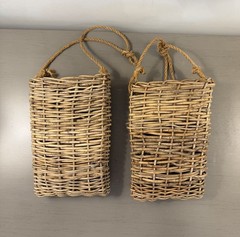 Rustic Twig Wall Pocket Hanging Baskets Set of 2 Woven Wood Rope Farmhouse
