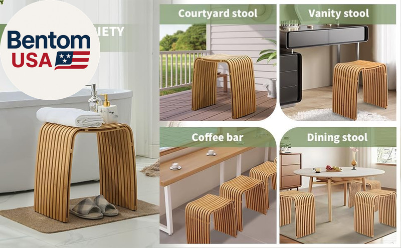 Bamboo Bathroom and Dining Stool, Bamboo Bench, Durable and Beautiful Designed f gallery