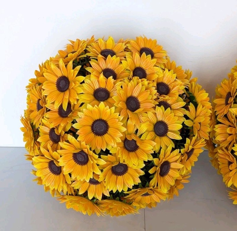 Wicker Park S/2 Oversized 15" Harvest Faux Sunflower Spheres Yellow gallery