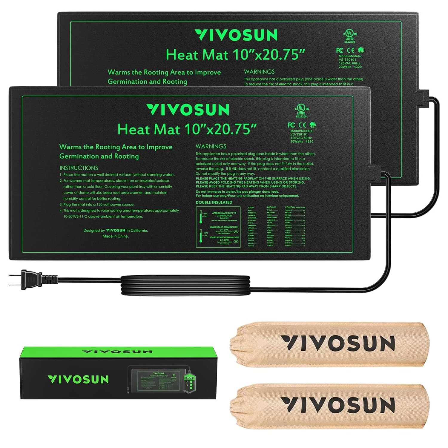 VIVOSUN 2 Pack Durable Waterproof Seedling Heat 10" x 20.75" - 2pack, Black gallery