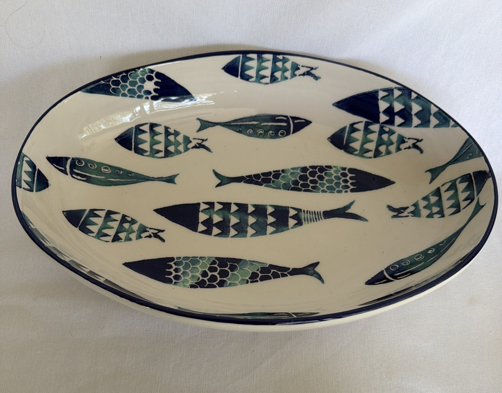 Papart Oval Serving Deep Dish Blue Fish 13” L X 9”w X3” D gallery