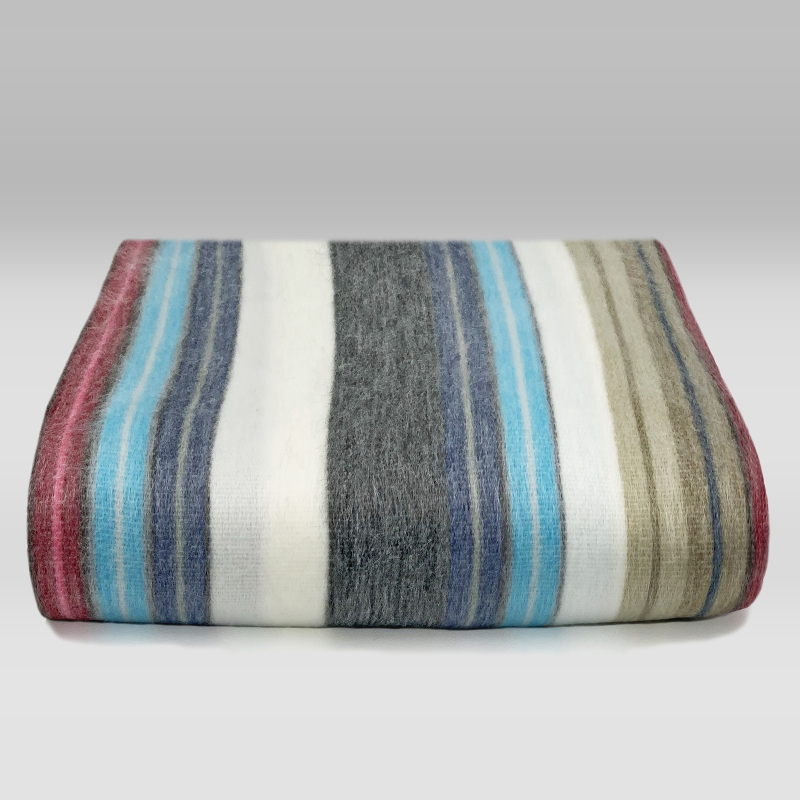 SOFT & WARM WHITE BLUE BEIGE STRIPED ALPACA LLAMA WOOL BLANKET QUEEN gallery