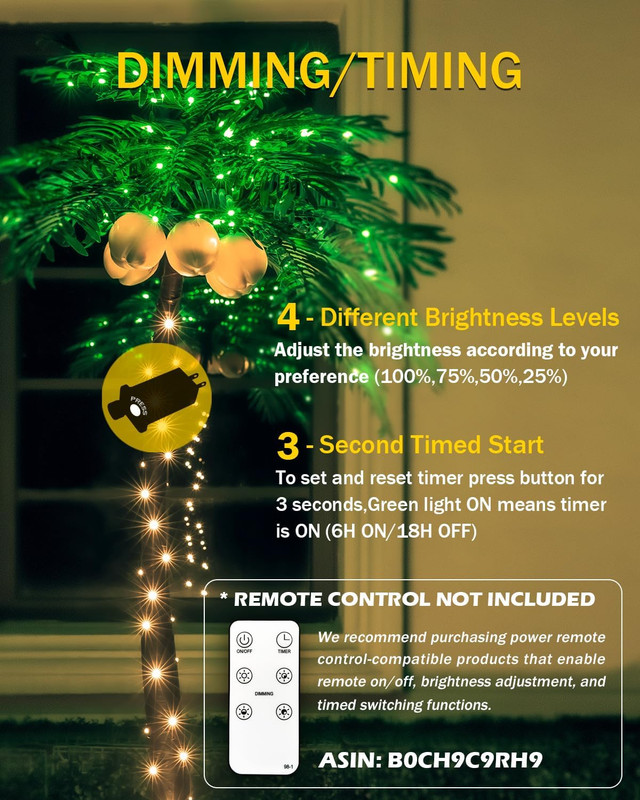 7ft Lighted Palm Tree with Glowing Coconuts - Dimmable, UL Certified, Waterproof gallery