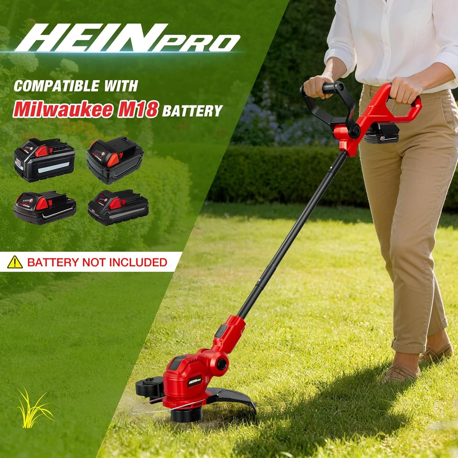 Heinpro Cordless String Trimmer M18 Compatible 12" Brush Cutter Weed Eater gallery
