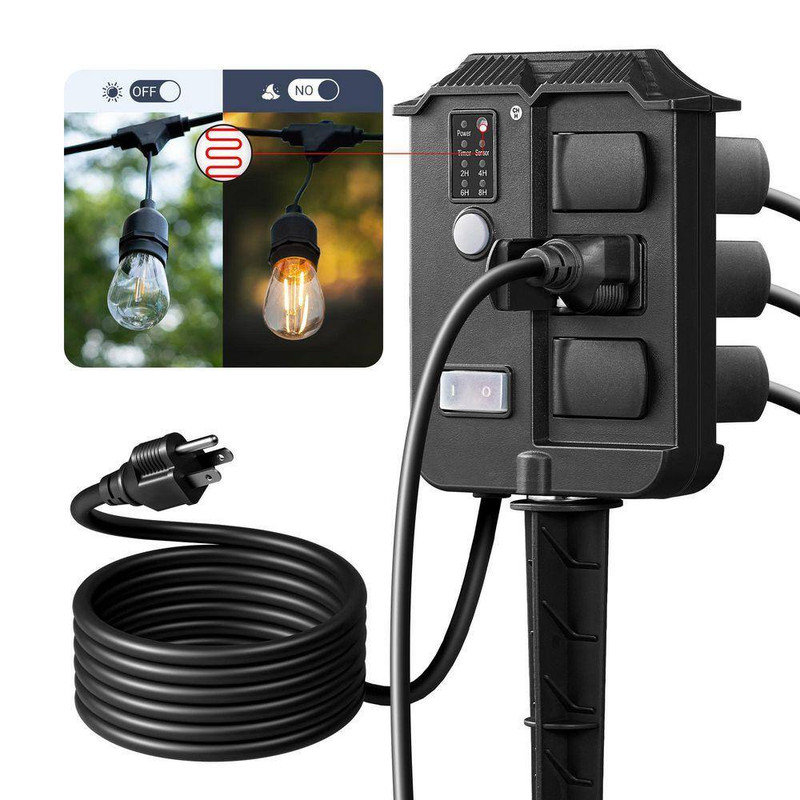 Outdoor Power Stake Light Timer with 6 Grounded Outlets, 13A 1625W, 6 Ft. Extens gallery