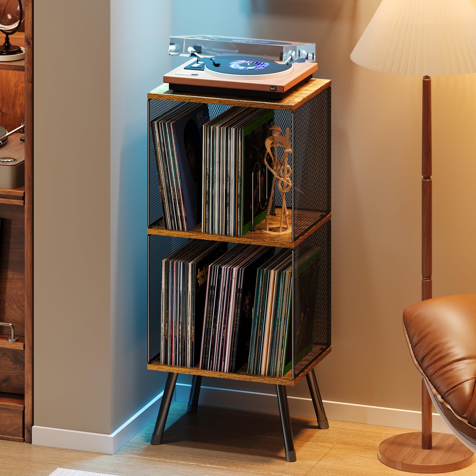 3-Tier Record Player Stand, Turntable Stand with Storage up to 200 Albums, Co gallery