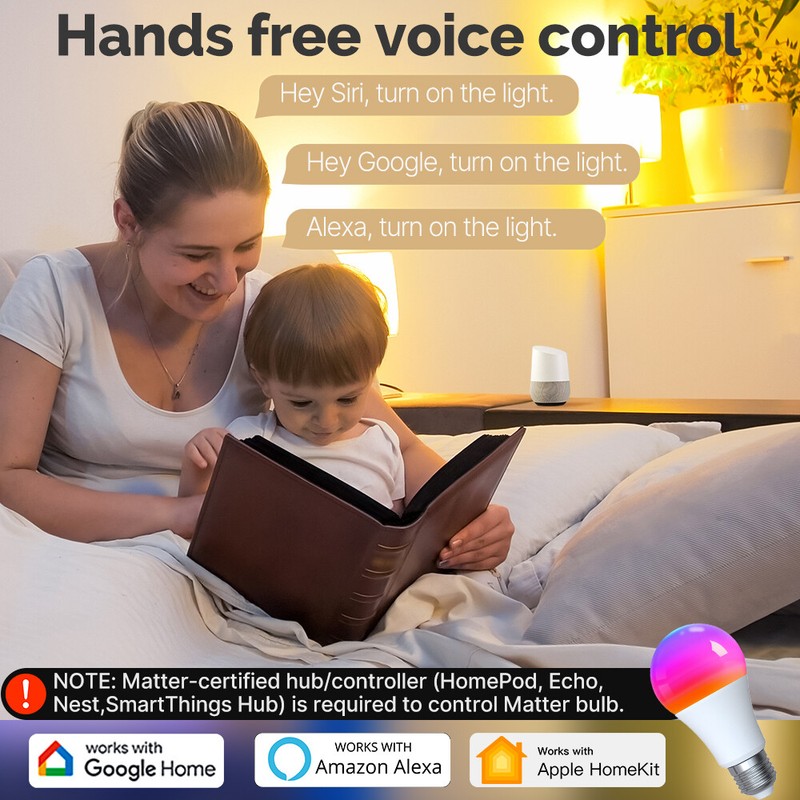 MOES Smart Matter WiFi E27 LED Light Bulbs 2700-6500K RGB Dimmable Lamp 9W 800LM gallery