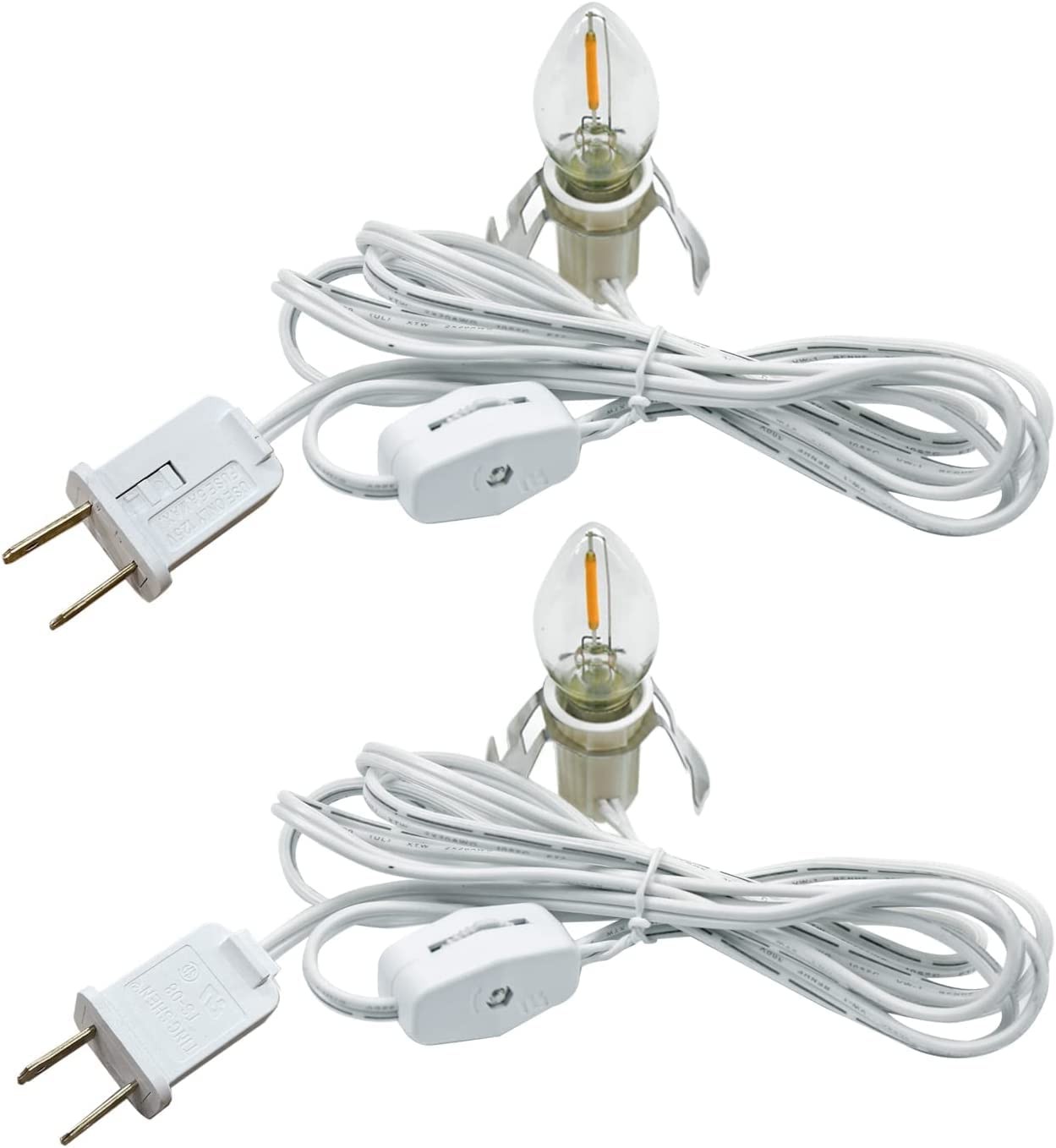2 Pack Accessory Cord with 2 C7 Led Light Bulb Candelabra-Base E12 Socket White gallery