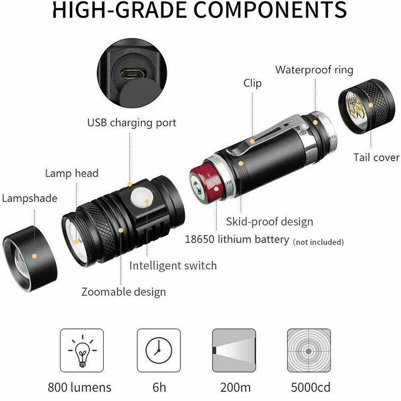 Super-Bright LED Tactical Flashlight Zoomable With Rechargeable Battery gallery