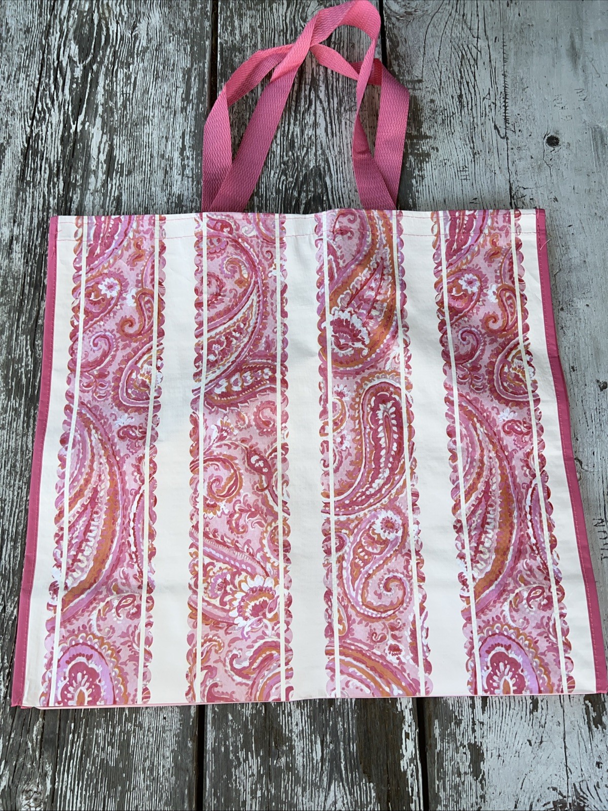 TJ Maxx Eco-Friendly Shopping Bag PINK 🌸PAISLEY Striped Print Reusable Tote gallery