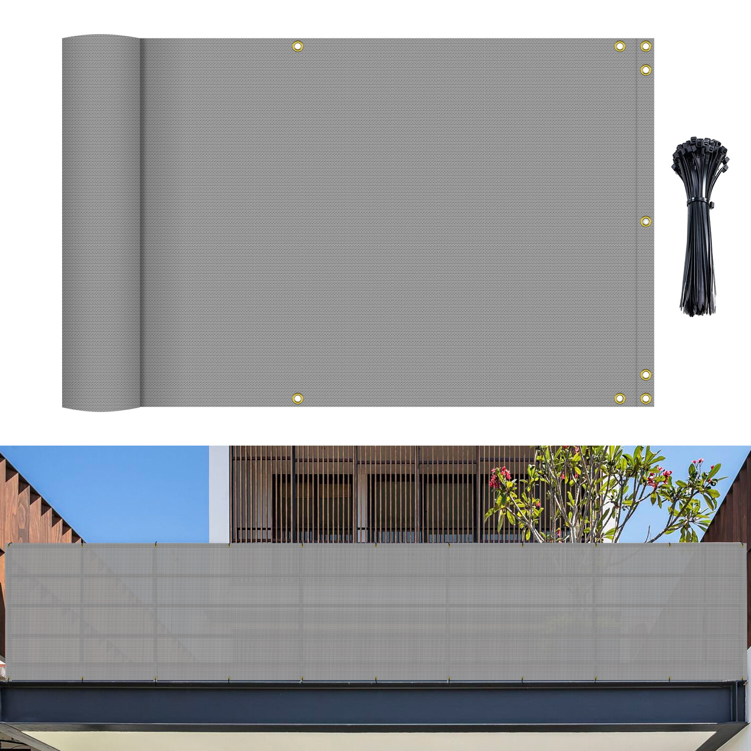 30in Balcony Privacy Fence Screen Deck Porch Windscreen Fabric Shade Cover Gray gallery