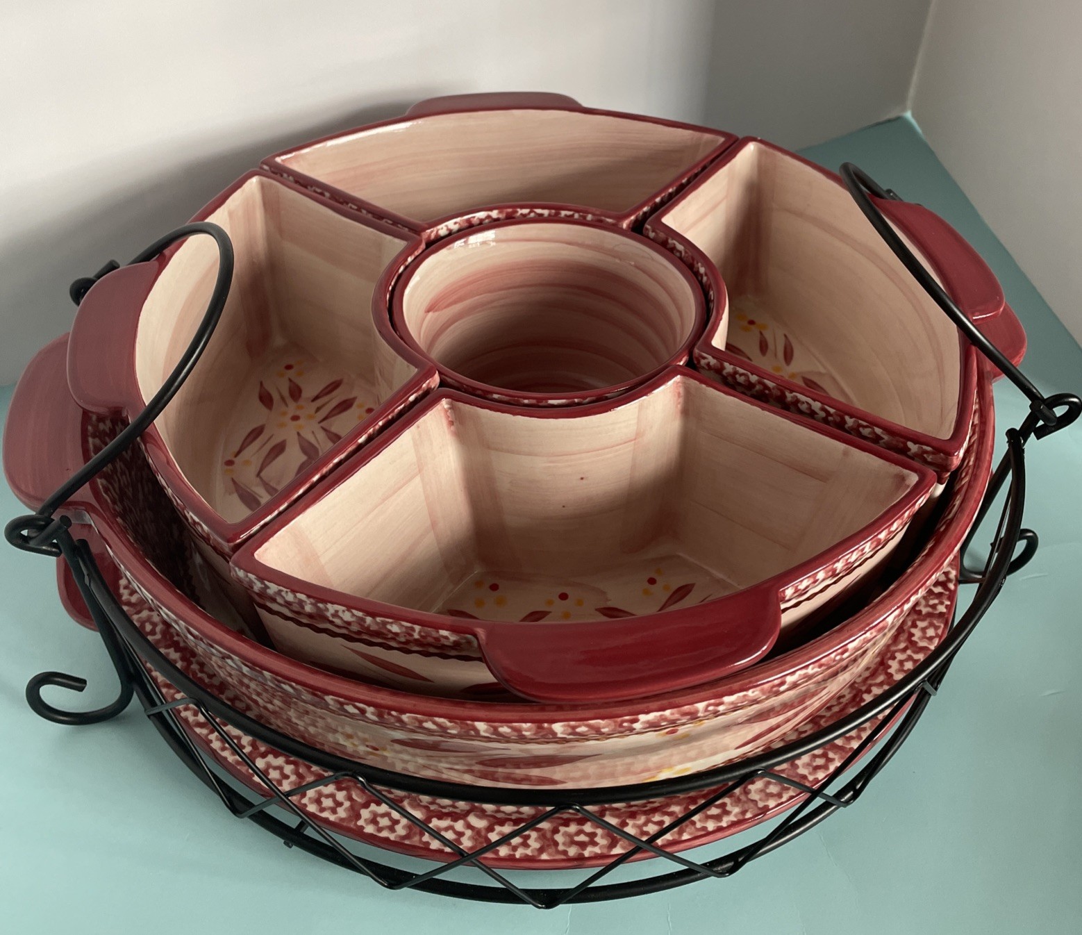 Temptations Versatile Old World Cranberry 8-Piece Lazy Susan Baking Set w Lids gallery