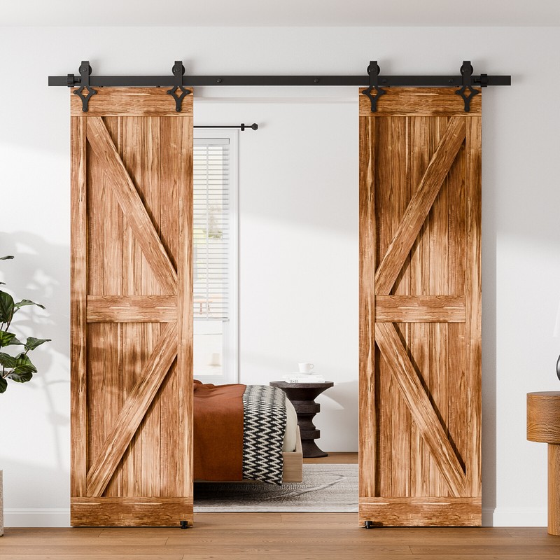 4FT-20FT Rhombus Roller Sliding Barn Door Hardware Kit for Single/Double Door gallery