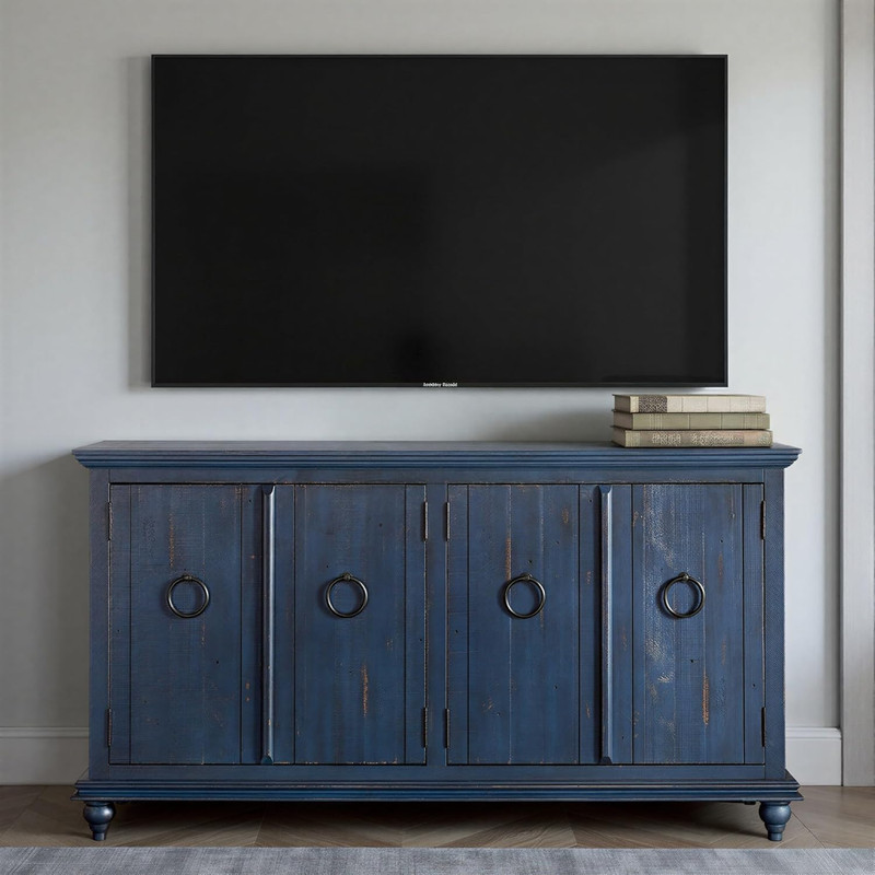 Garden District Rustic Blue Solid Wood 65" TV Stand gallery