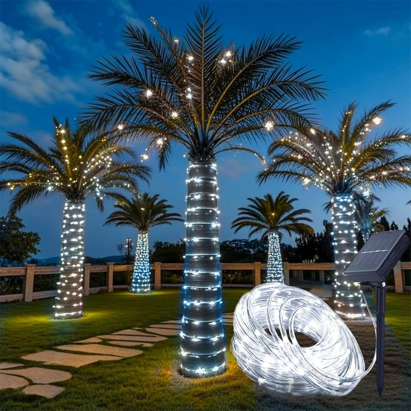 Rope Solar String Lights Outdoor Waterproof Fairy Fence Lights Garden Deco100LED gallery