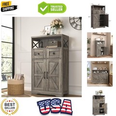 Charming Rustic Grey Storage Hutch with Open Shelf & Easy Assembly – 42.5 Inches