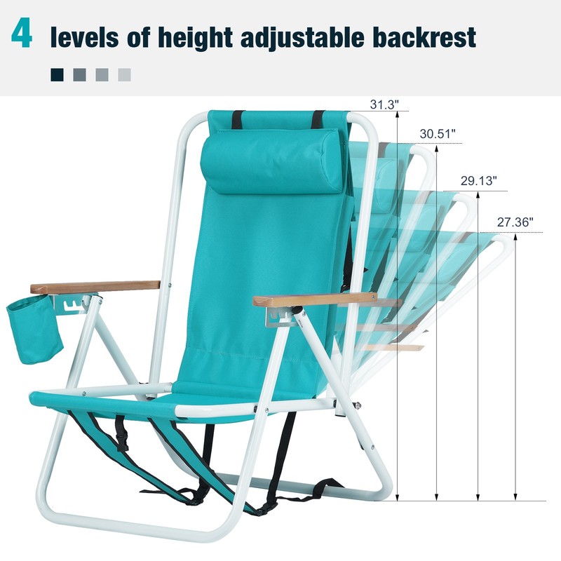 Folding Beach Chair, 4 Position Portable Backpack Camping Chair Cup Holder gallery