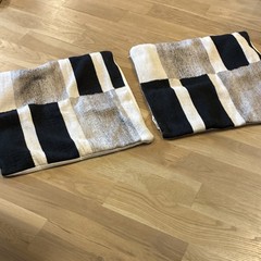 Set of 2 Rectangular Striped Pillowcase Covers, Black Beige White Color Mix