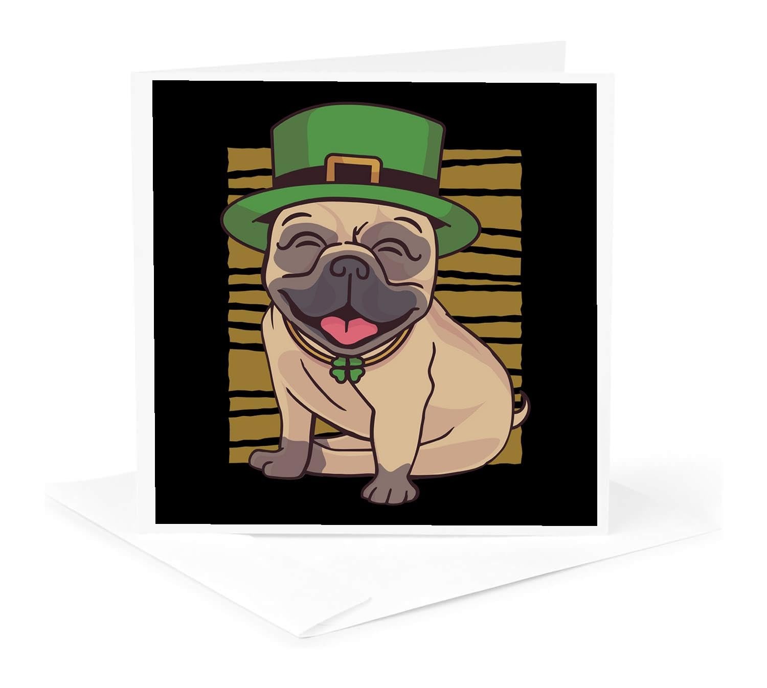 3dRose Greeting Card - Funny Pug Dog for St-Patricks Day Celebration - Dog gallery