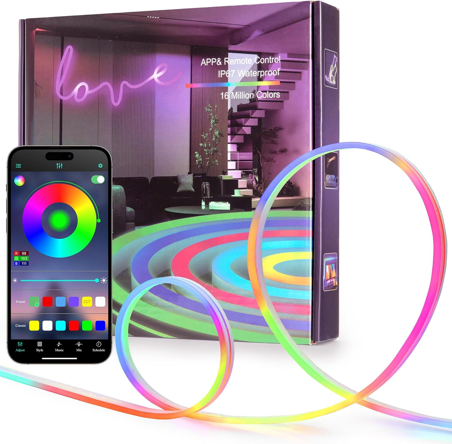 50FT LED Neon Rope Lights, Flexible Led Rope Lights Control with App/Remote, IP6 gallery